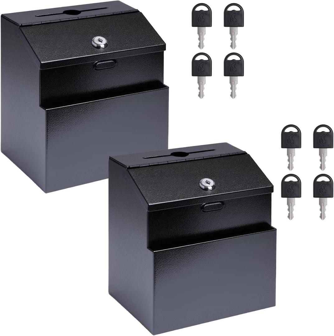 Suggestion Box with Lock and Slot 2 Pack Metal Wall Mounted Ballot Complaint and Donation Box with 4 Keys