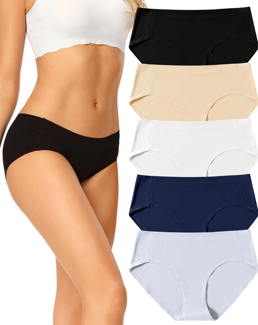 voenxe Women Seamless Hipster Underwear,Breathable Ladies Panties Bikini,No Show Briefs,Comfortable Undies for Women 5-Pack M