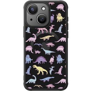 FUNMIKO for iPhone 14 Plus Case Military-Grade Protection & Wireless Charging - Trendy Pattern Design for Women Girls, Non-Slip Matte Phone Cover with Shockproof Corners - Vibrantly Cute Dinosaur