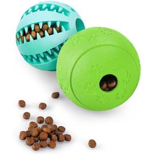 HIPPIH Dog Puzzle Toy 2 Pack, Interactive Dog Toys for Treat Dispensing, Durable Puppy Toys for Teething, Dog Treat Ball for Teeth/Slow Feeder/IQ Training/Playing, Blue-2.75‘’, Green-3.14‘’