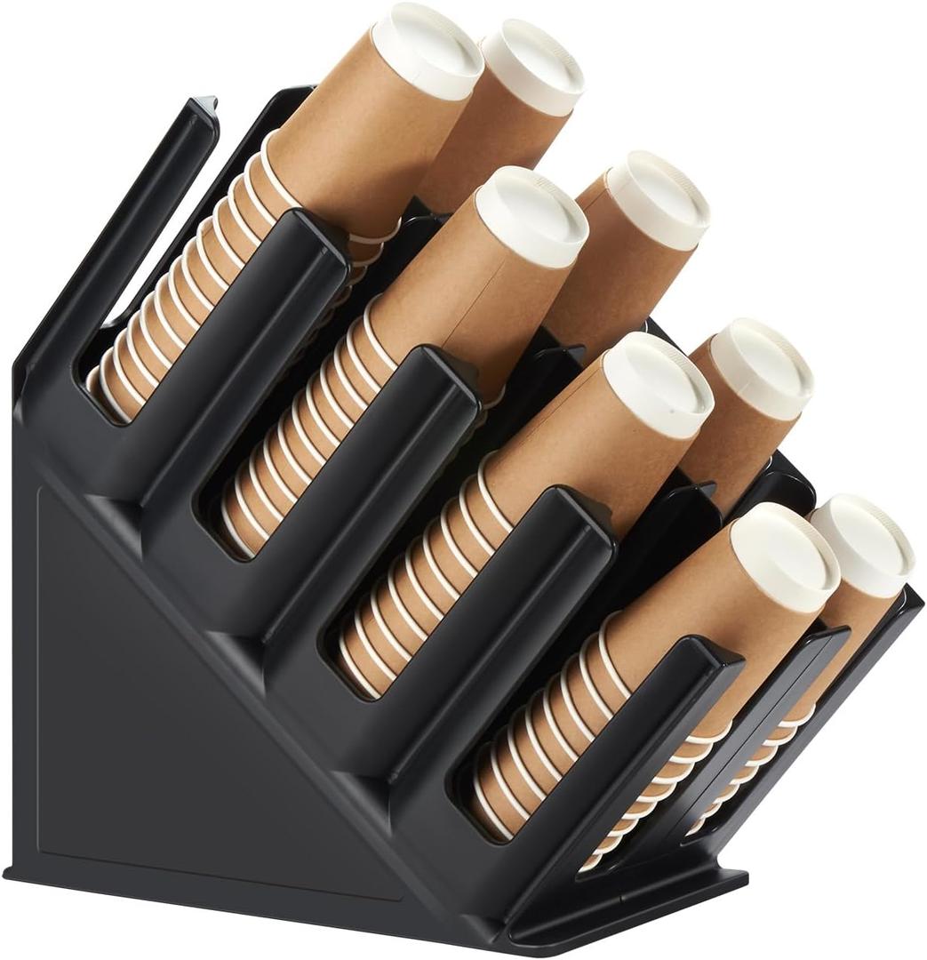 CURTA Disposable Paper Cup Dispenser, Lid Dispenser 8 Compartment PC Coffee Cup and Lid Storage Organizer for Countertop Bar, Beverage Cup, Kitchen, Breakroom Restaurant