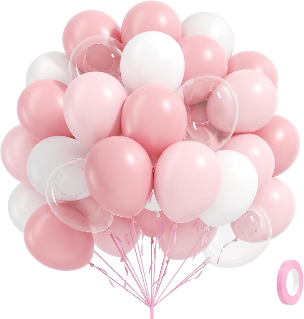 60pcs Light Pink Balloons with Clear Pastel Pink and White Balloons for Wedding Bridal Baby Shower Shower Birthday Party Decorations