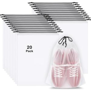 20 Pack Shoe Bags for Travel, 15.7" x 11.8" Clear Travel Shoe Bags for Packing, Large Waterproof Portable Drawstring Travel Shoe Storage Bag Travel Essentials Women for and Men (Translucent)