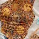 Women's Floral One Shoulder Fitted Tank Top Sleeveless Asymmetrical Hem Ruched Crop Tops (Brown, L)