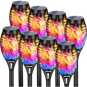 8 Pack Solar Torch Lights Outdoor Waterproof - Multicolor Flickering Flame, Outdoor Solar Garden Lights for Yard, Tiki Torches for Outside Patio Pathway Decorations