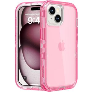 Follaroma for iPhone 15 Case, Heavy Duty Shockproof Protection Phone Cases, Anti-Drop, Dual Layer Transparent Protective Cover Compatible with iPhone 15, 6.1 inch,Crystal Pink