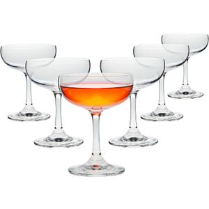 Juvale Coupe Glasses Set - 6 Count, 7 oz, Clear, Vintage-Inspired - Dishwasher Safe Cocktail Glasses for Parties & Bars - Champagne Coupes for Cocktails & Events (6.8 Ounces)