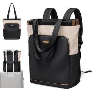 GOLF SUPAGS Convertible Laptop Backpack for Women Casual Daypack Notebook Tote Bag for Work College Travel Leisure (Black & White)