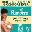 Pampers Swaddlers Diapers, Size 0 (up to 10 lbs), 84 Count, Fragrance Free, Hypoallergenic, Absorbent, Pediatrician Recommended, Skin Safe