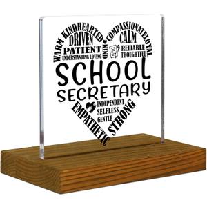 School Secretary Gifts, Secretary Appreciation Gifts, School Office Assistant Office Gifts, Thank You Gifts for School Secretary, Acrylic Desk Decor Sign with Wood Stand - FSA159