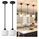 Black Pendant Lights Kitchen Island 2 Pack, Modern Milk Glass Hanging Light Fixtures with Rods, Mini Kitchen Pendant Lighting Over Island for Sink Bathroom, OS-YQ8153-2PBK