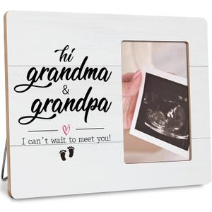 First Time Grandparents Gifts Picture Frame, Pregnancy Announcement Gift, Baby Sonogram Frame, Grandma Grandpa I Cant Wait to Meet You Frames Fits 4x6 Photo (Gray)