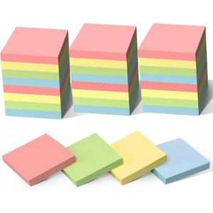 HappyHapi Sticky Notes 3x3 Inch 2800 Sheets, 28 Pack 100 Sheets/Pad, 4 Soft Colors (Yellow, Green, Pink, Blue) Light Colored Self-Stick Pads, Bulk Office Supplies for Work, School & Home
