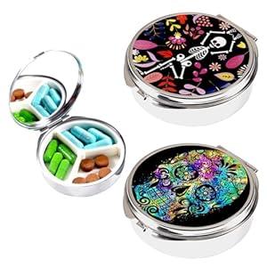 2pcs Pill Box, 3 Compartment Small Pill Case for Pocket & Purse, Travel Metal Pill Organizer, Pill Container and Medicine Vitamin Organizer