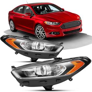 Headlights Assembly Compatible with 2013-2016 FORD FUSION 2th Gen Pre-Facelift,Projector Headlamp OEM Replacement,1x Pair 2013 2014 2015 2016 Driver and Passenger Side OE Style (Chrome)