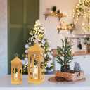 NEEDOMO Christmas Decorations Outdoor&Indoor, 17''/12'' Metal Candle Lantern Decor,Christmas Lanterns with Snowflakes Stars and LED Candle for Home Porch Patio Table Centerpieces, Xmas,No Glass