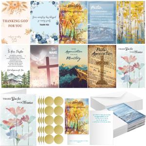 50 Pack Christian Ministry Appreciation Cards Bulk Religious Thank You Greeting Cards with Envelopes Stickers Scripture Bible Verse Notes for Pastor Minister Church Staff Volunteer Gift