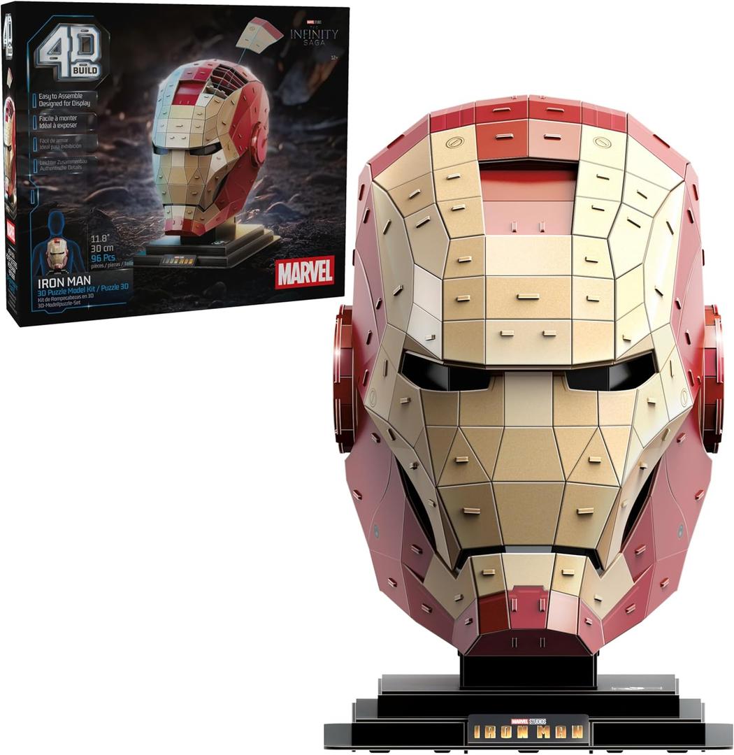 4D Build, Marvel Iron Man 3D Puzzle Model Kit with Stand 96 Pcs | Iron Man Helmet Desk Decor | Building Toys | 3D Puzzles for Adults & Teens 12+