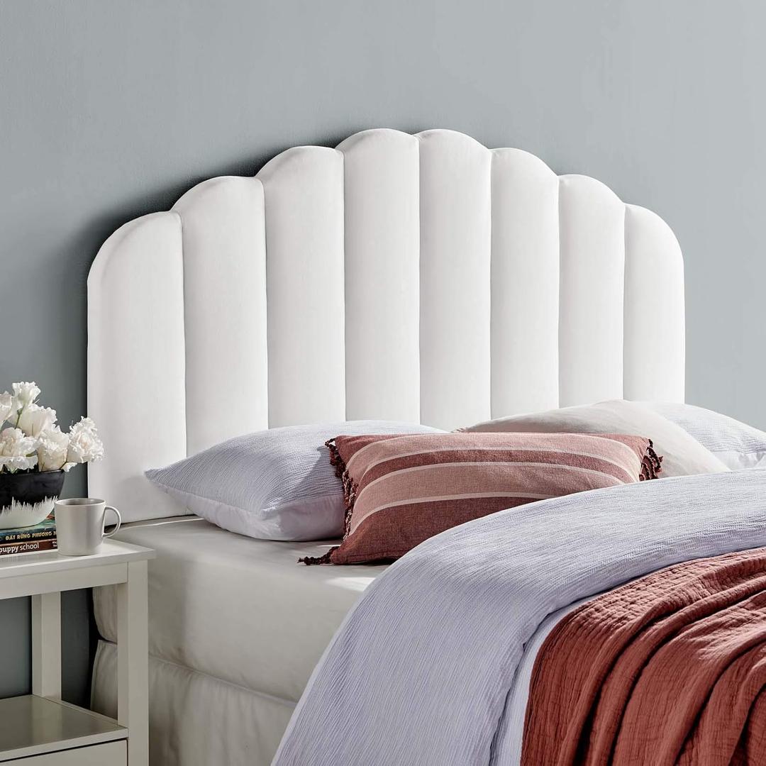 Modway MOD-6206 Veronique Channel Tufted Performance Velvet Upholstered Twin Headboard in White