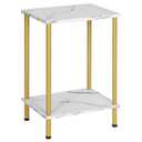 HOOBRO End Table, Small Side Table, Nightstand with 2-Layer Storage Shelves, Sofa Table for Small Spaces, Living Room, Bedroom, Stable Frame, Easy Assembly, Gold and Marble DM09BZ01