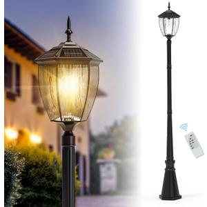 90'' H Solar Post Lights, 2700K Solar Lamp Post Light Waterproof, Dusk to Dawn Pole Lights Outdoor, lamp Posts Lighting for Garden Patio Yard Pathway Gate, Remote Control, Black(Warm White), 2700K│Head+Post