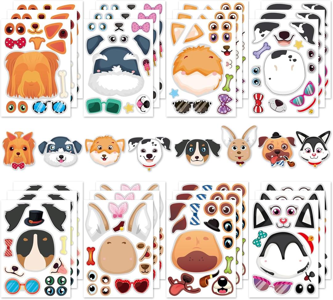 24 Pcs Make a Dog Face Stickers Make Your Own Dogs Sticker for Kids Party Favor Teacher Rewards,Classroom Activity Art Craft,Gift for Kids