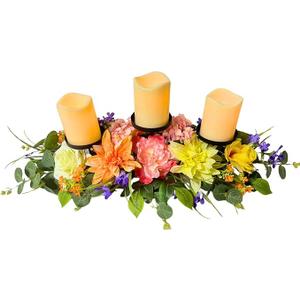Svndlyn Candle Holder Centerpiece for Table Artificial Peonies Flowers,Rose Flowers and Morning Glory for Wedding Party Table Centerpieces Mixed Flowers Floral Arrangement Home Kitchen Decor