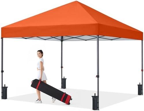 COOSHADE Durable Easy Pop Up Canopy Tent with Roller Bag,10x10, Orange | Patented CenterLock,Instant Canopy,for Events,Party,Camping,4 Sandbags,8 Stakes and 4 Ropes