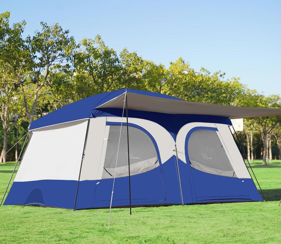Vidalido Tents，8-10 Person Camping Tent with Extended Vestibule，2 Room Weather Resistant Family Tents，Easy Install Waterproof Outdoor Tent for Camping Hiking, 400x300x205 cm