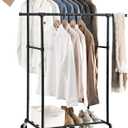 Heavy Duty Clothes Rack, Rolling Clothing Rack, Garment Rack with Wheels, Double Rod, Max 400Lbs, Black
