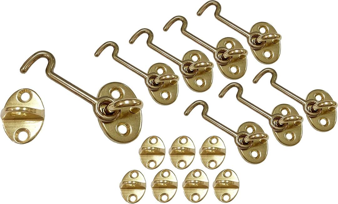 QCAA Forged Brass Cabin Hook Latch & Eye, 2-1/2", Vibrated Brass, 8 Pack