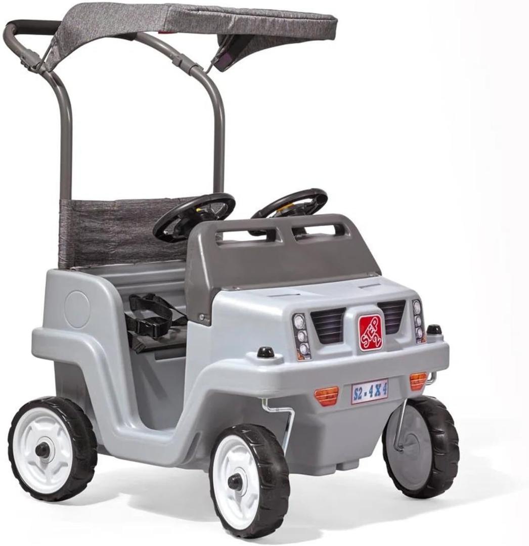 Step2 Side-by-Side Push Around SUV, Kids Push Car, 2 Seats, Stroller Substitute, Includes Seat Belts & Horns, Made of Durable Plastic, Max Weight 100 lbs., for Toddlers 1.5-5 Years Old, Gray (Large)