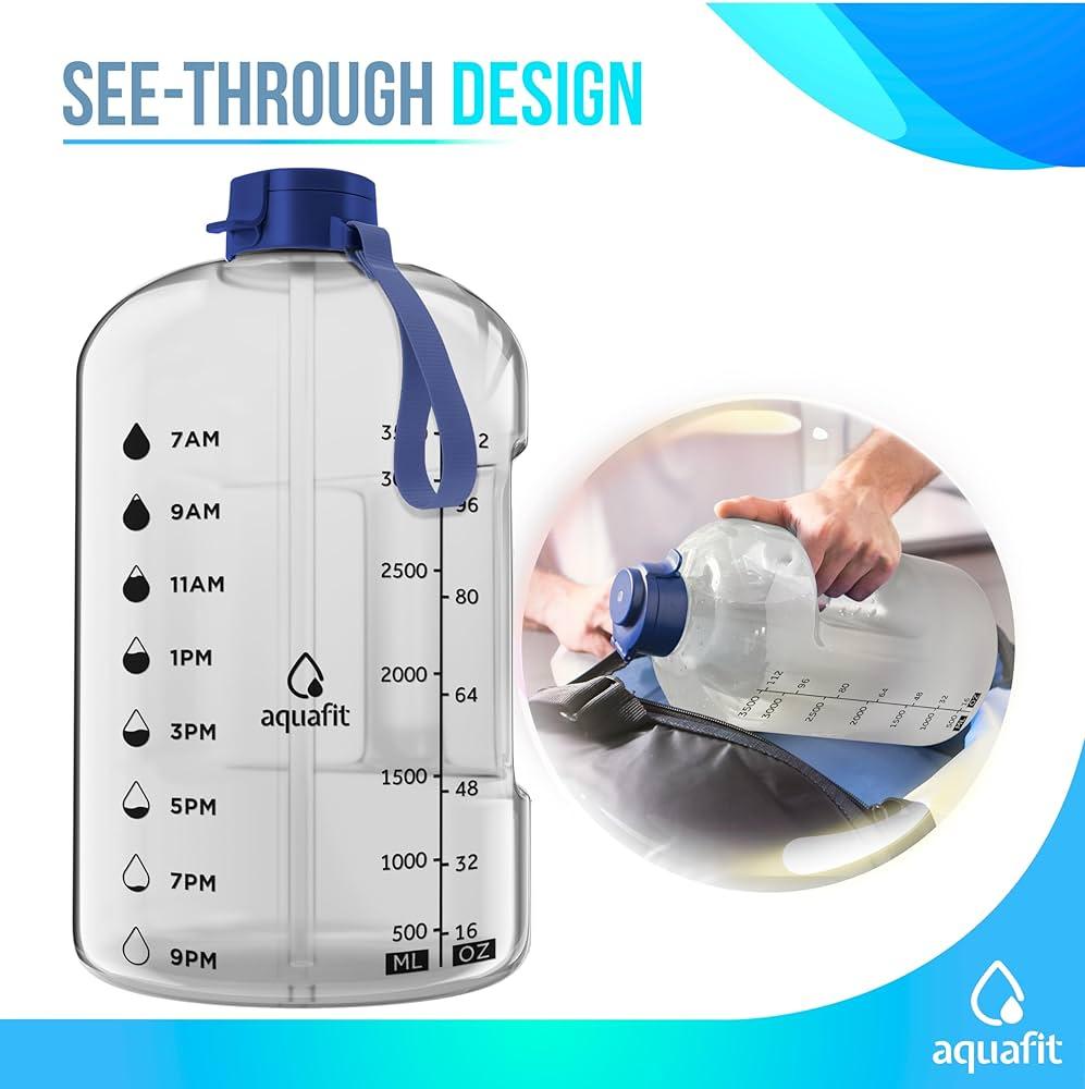 1 Gallon Water Bottle with Time Markings - Large Water Bottle Motivational Straw Clear