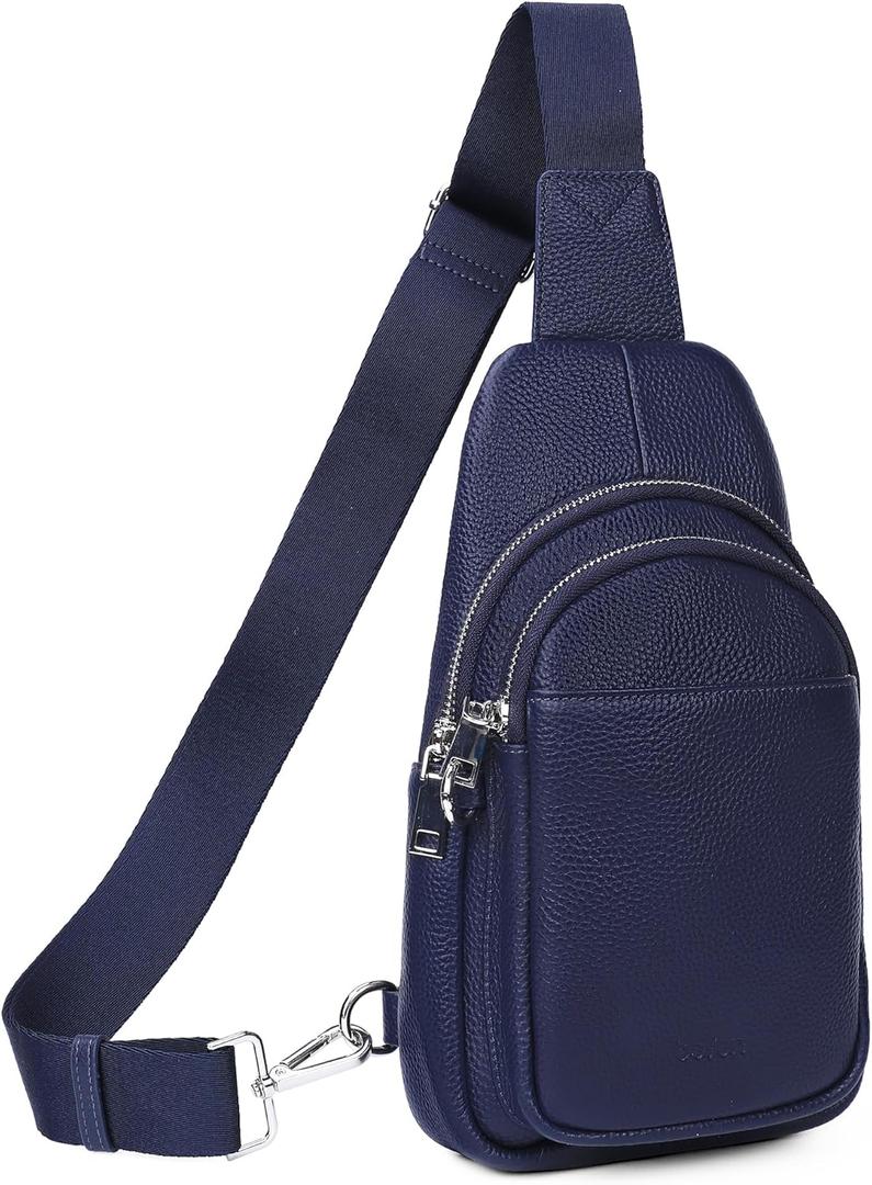 Befen Genuine Leather Small Sling Bag for Women Anti-Theft Crossbody Chest Bags Fanny Packs for Travel with RFID Card Slots (Navy Blue)