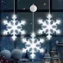 12 Pack Christmas Window Lights Decorations with Timer, Battery Powered Christmas Hanging White Lighted Snowflake Shaped LED Sucker for Xmas Lamp Tree Fireplace Indoor Decor