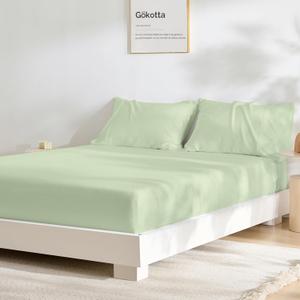 GOKOTTA 100% Rayon Derived from Bamboo Fitted Sheet and Pillow Cases, Super Soft Cooling Fitted Sheet with 4 Elastic Corner Straps - 16" Pocket Bottom Sheet King Size Set Stay Put for Mattress (Queen - 3 PCS (NO Flat Sheet), 09 Sea Glass)