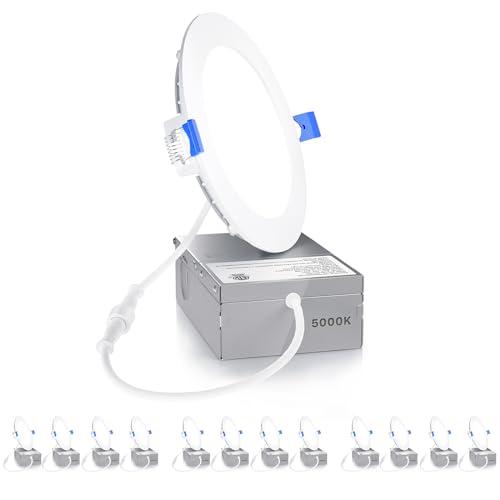 Ensenior 5 Pack 4 Inch LED Recessed Ceiling Light, Dimmable, 5000K Daylight, 750LM 9W 120V, High Brightness Canless Wafer Downlight - ETL&FCC&IC