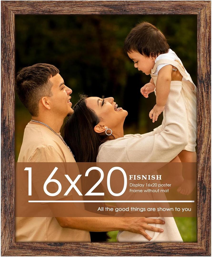 16x20 Picture Frame, Classic Brown 16 x 20 Poster Frame for Horizontal or Vertical Wall Mounting, 1 Pack