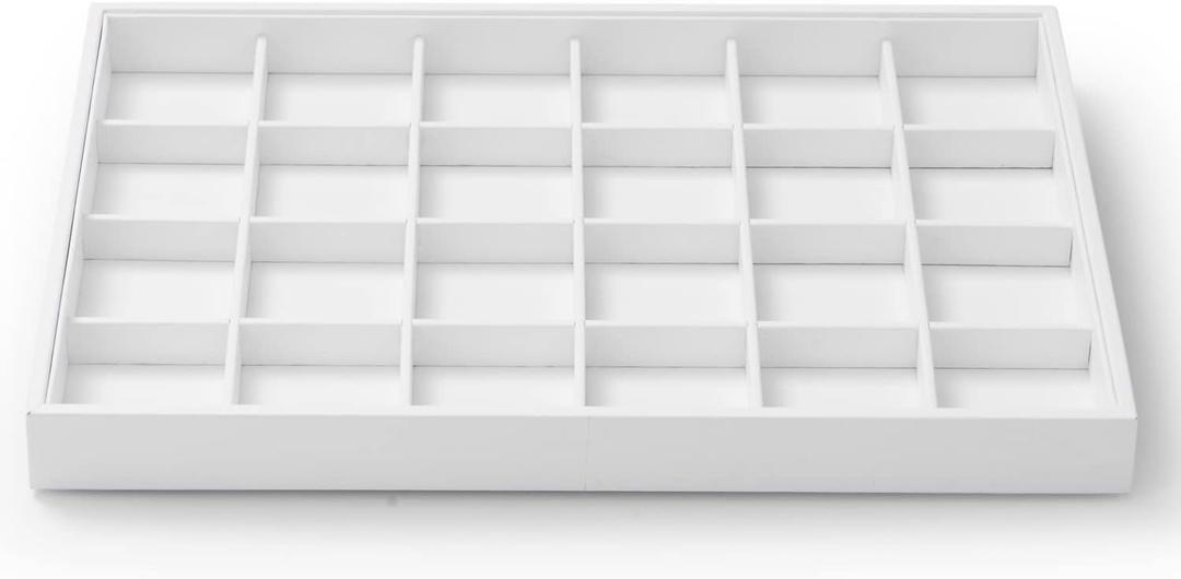 Oirlv Premium White Leather Stackable Jewelry Tray 24 Grid Jewelry Drawer Organizer Trays Rings Earrings Storage
