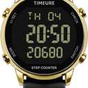 TIMEURE Pedometer Watch for Women, Step Counter for Walking No App/Phone Required Step Counter, Waterproof Fitness Calorie Tracker, Distance Tracking, Alarm, Large Digital Display Watch, TU-2509 (gold black)