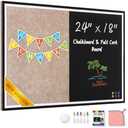 Magnetic Chalkboard Felt Bulletin Board Combination, 24"x18" Large Blackboard & Felt Cork Board Combo, Self-Adhesive Push Pins Vision Board for Home, School and Office