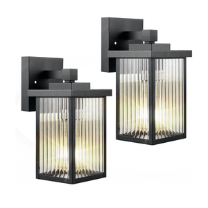 2 Pack Modern Farmhouse Outdoor Wall Lights,IP65 Waterproof & All-Metal Build,Textured Tempered Glass for Soft, Elegant Glow for Porch, Garage, Front Door