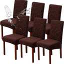 Genina Waterproof Dining Room Chair Covers Stretch Parsons Chair Slipcovers for Dining Room Kitchen Chair Protector Cover, Removable, Washable (6, Flower Pattern-Chocolate)