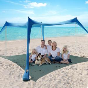Beach Tent Sun Shelter - 10 x 10 Ft Beach Canopy UPF50+ UV Protection with Sandbags, Poles, Grond Pegs and Anti-Wind Ropes for Camping, Backyard, Picnics and Fishing