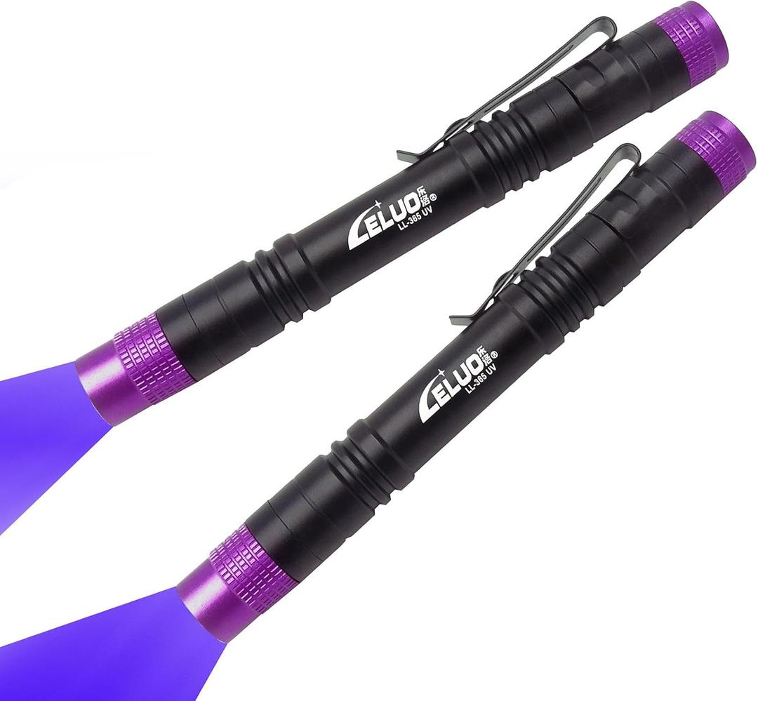 Black Light, 365nm UV Flashlight, Portable LED Flashlight, Mini Light for Pet Urine Detection, Handheld UV Flashlight for Resin Pet Urine Nails Money Pack of 2