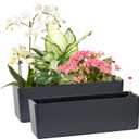 GardenBasix Elongated Self Watering Planter Pots 2-Pack Window Box 5.5 x 16 inch Indoor Home Garden Modern Decorative Pot for All House Plants Flowers Herbs (Dark Grey,2)