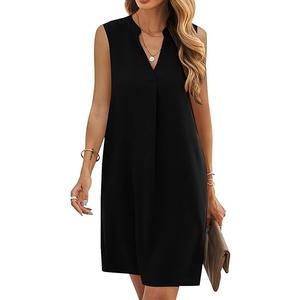 QACOHU Summer Dresses for Women 2025 Sleeveless V-Neck Beach Solid Tshirt Sundress Casual Tank Dress Rosy S Blac