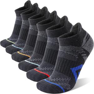 ANTSANG Merino Wool Ankle Hiking Socks Compression Warm Thermal Thick Cushion Winter Running No Show Moisture Wicking Socks Gifts Stocking Stuffers for Women Men 6 Pairs(Black,L)