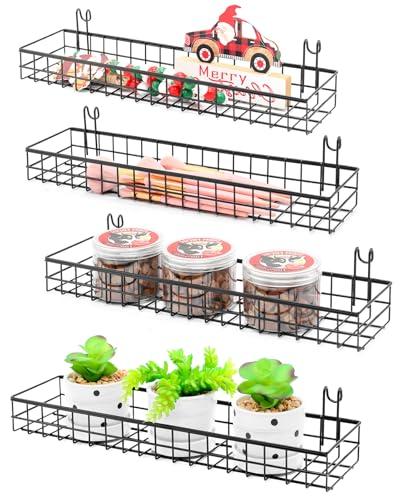 ANZOME Wire Wall Basket, Grid Basket with Hooks, Wall Mounted Organizer for Wall Grid, Kitchen Organizer, Wire Storage Shelf Rack for Home Supplies, Wall Decoration(Four-Pack)
