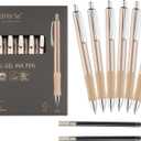 2 x &And Per Se Premium Champagne Gold Metal Gel Pens, 6 Pack with 2 Extra Refills, 0.7mm Medium Point Black Ink Quick-Dry No-Smudge Luxury Writing Pens for Office, Executive Gifts, Weddings Occasions